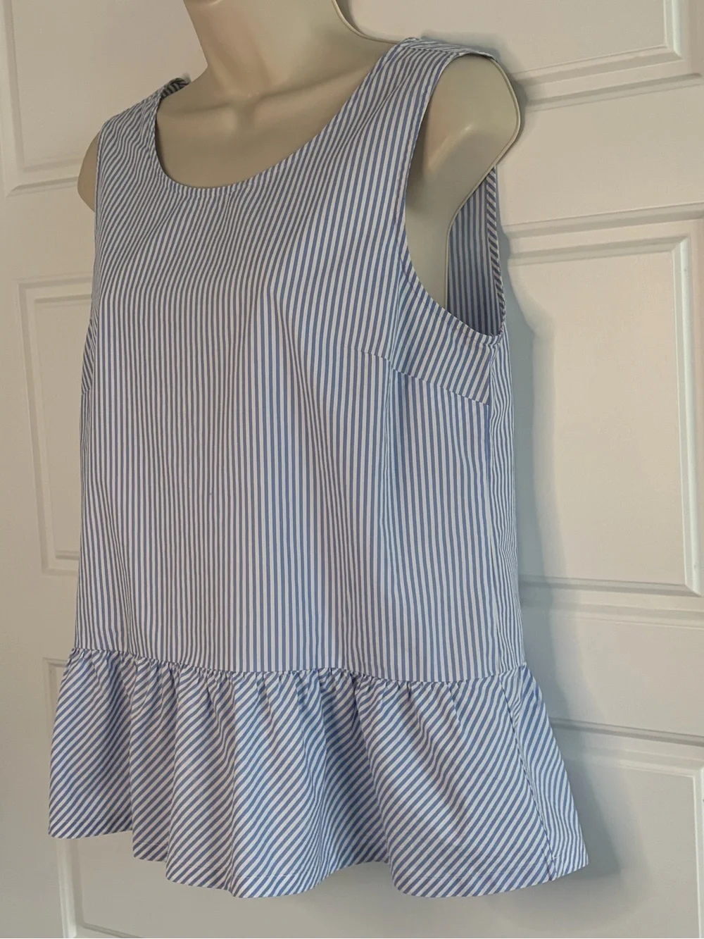 J. Crew Blue & White Cotton Striped Hampton Style Bow Tie Back Peplum Sz Small